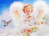 Алмазная вышивка на подрамнике Ангел с птичкой 40x50 см, (на подрамнике) круглые камни, полная