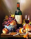 Алмазная вышивка на подрамнике Вино и фрукты 40x50 см, (на подрамнике) круглые камни, полная