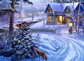 Алмазная вышивка на подрамнике Зимняя дорога 40x50 см, (на подрамнике) круглые камни, полная