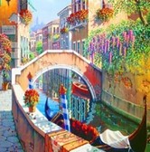 Алмазная вышивка на подрамнике Мосты Венеции 30х30 см, ( на подрамнике ) круглые камни, полная