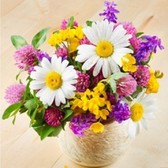 Алмазная вышивка на подрамнике Букет с ромашками 30х30 см, ( на подрамнике ) круглые камни, полная