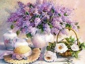 Алмазная вышивка на подрамнике Сиреневый букетик 40х50 см, ( на подрамнике ) круглые камни, полная