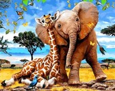 Картина по номерам Слоненя, жираф та синя пташка, 40х50см