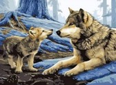 Алмазная вышивка на подрамнике Мама с волченком 40x50 см, (на подрамнике) круглые камни, полная