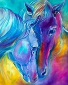 Алмазная вышивка на подрамнике Яркие лошадки 40x50 см, (на подрамнике) круглые камни, полная