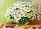 Алмазная вышивка на подрамнике Ромашки в вазочке 40x50 см, (на подрамнике) круглые камни, полная