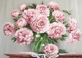 Алмазная вышивка на подрамнике Пионы нежные в вазе 40x50 см, (на подрамнике) круглые камни, полная