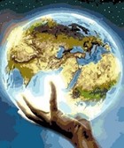 Алмазная вышивка на подрамнике Планета в руке 40x50 см, (на подрамнике) круглые камни, полная