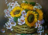 Алмазная вышивка на подрамнике Подсолнухи в корзинке 40x50 см, (на подрамнике) круглые камни, полная
