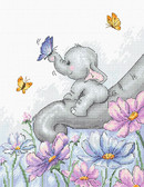 Набір для вишивання хрестиком Слон із метеликом 19 x 23 см ( канва Aida 16 ) часткова вишивка