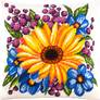 Набір для вишивання подушки Соняшник та квіти 40x40 см (страмін) напівхрест, лицьова сторона Чарівниця ( Україна ) V-277