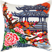 Набір для вишивання подушки Японський сад 40x40 см (страмін) напівхрест, лицьова сторона