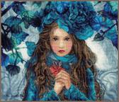 Набір для вишивання хрестиком Дівчина із блакитними квітами 38x32 см