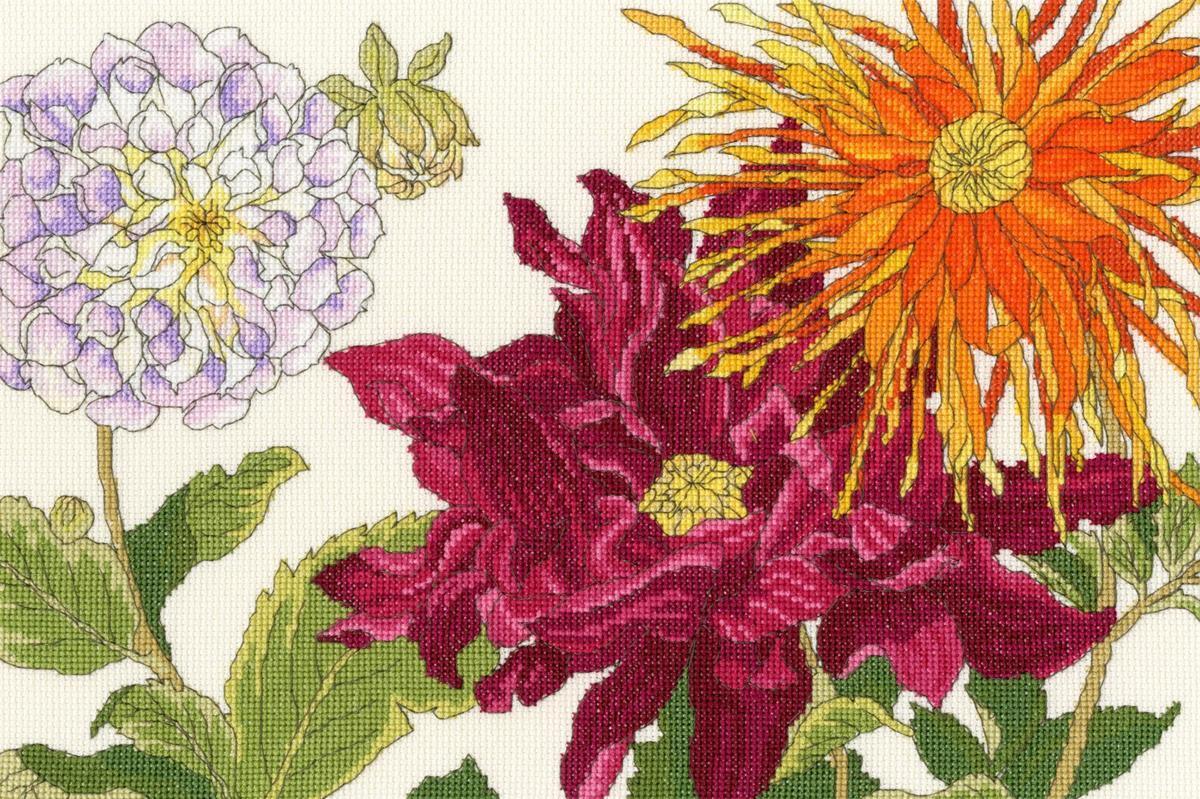 Набір для вишивання хрестиком Жоржина цвіте 36x24 см ( часткова вишивка )