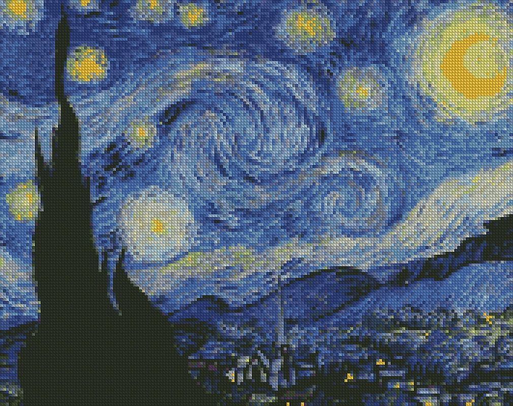 Алмазна вишивка на підрамнику Зоряна ніч. Вінсент Ван Гог, 40 х 50 см (на підрамнику) круглі камені