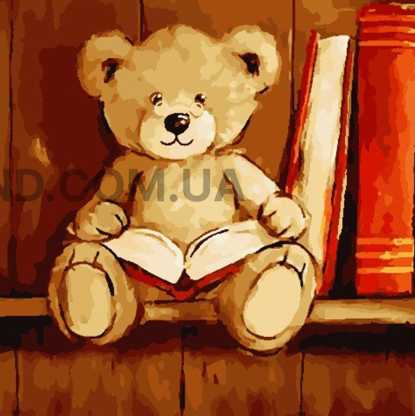 Картина по номерам Ведмедик з книгою, 40 х 40 см