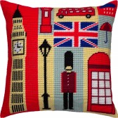 Набір для вишивання подушки Спогади про Лондон 40x40 см (страмін) напівхрест, лицьова сторона