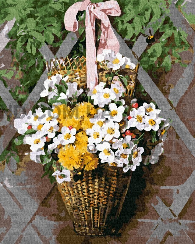 Картина по номерам Плетений кошик з квітами 40 х 50 см