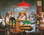 Алмазна вишивка на підрамнику Собаки грають в покер  40х50 см (на підрамнику) круглі камені