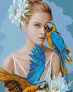 Картина по номерам Дівчина з блакитними папугами 40 х 50 см Ideyka ( Ідейка ) KHO4802