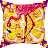 Набір для вишивання подушки Апельсиновий фламінґо 40×40 см (страмін) напівхрест, лицьова сторона