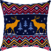 Набір для вишивання подушки Зимові лосі 40×40 см (страмін) напівхрест, лицьова сторона