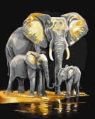 Картина по номерам Сімейство слонів з фарбами металік 40 х 50 см